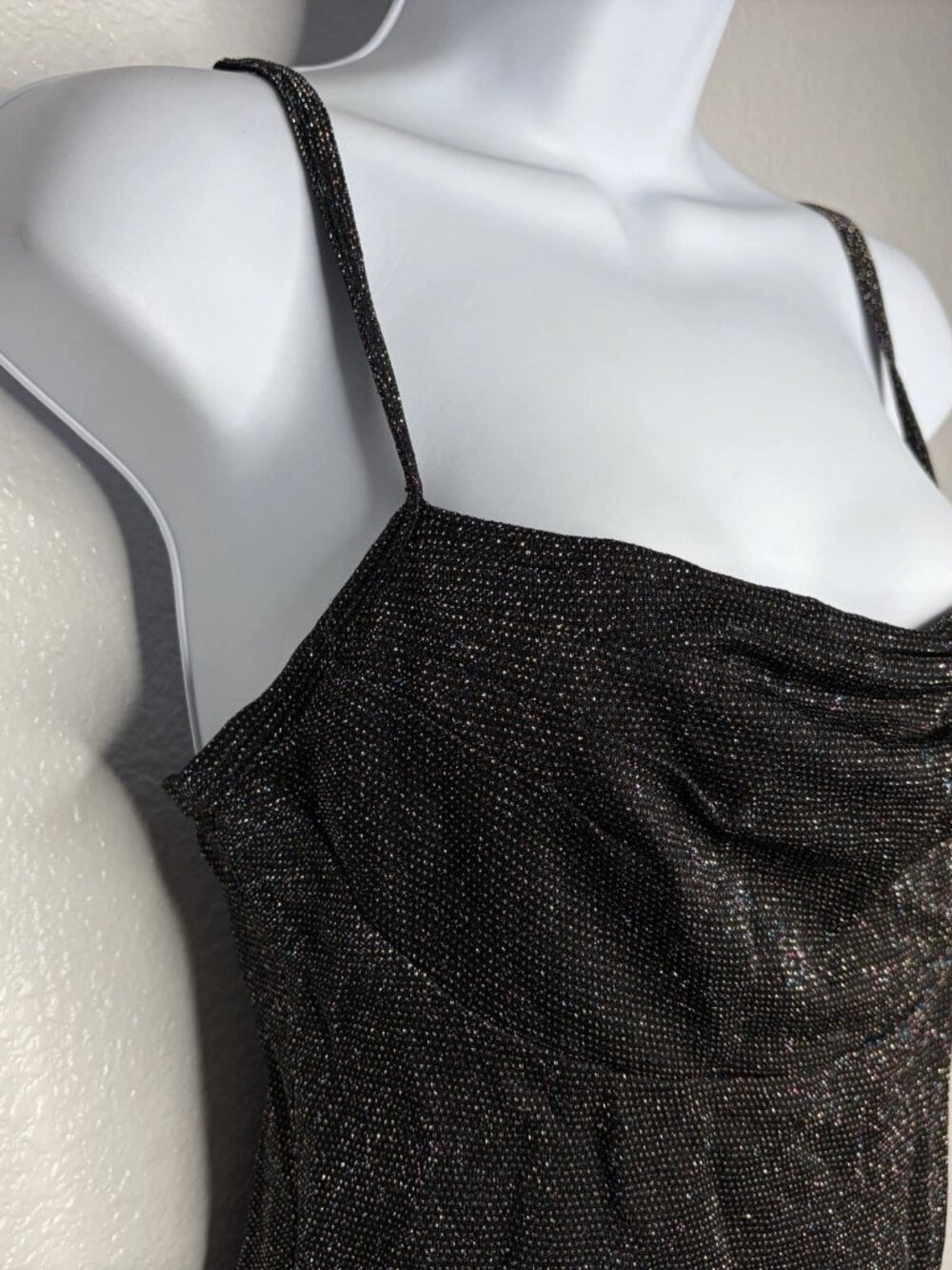 Vintage 90s All That Jazz Cami Top Size S Black Mesh Rainbow Metallic Glitter - Picture 4 of 8